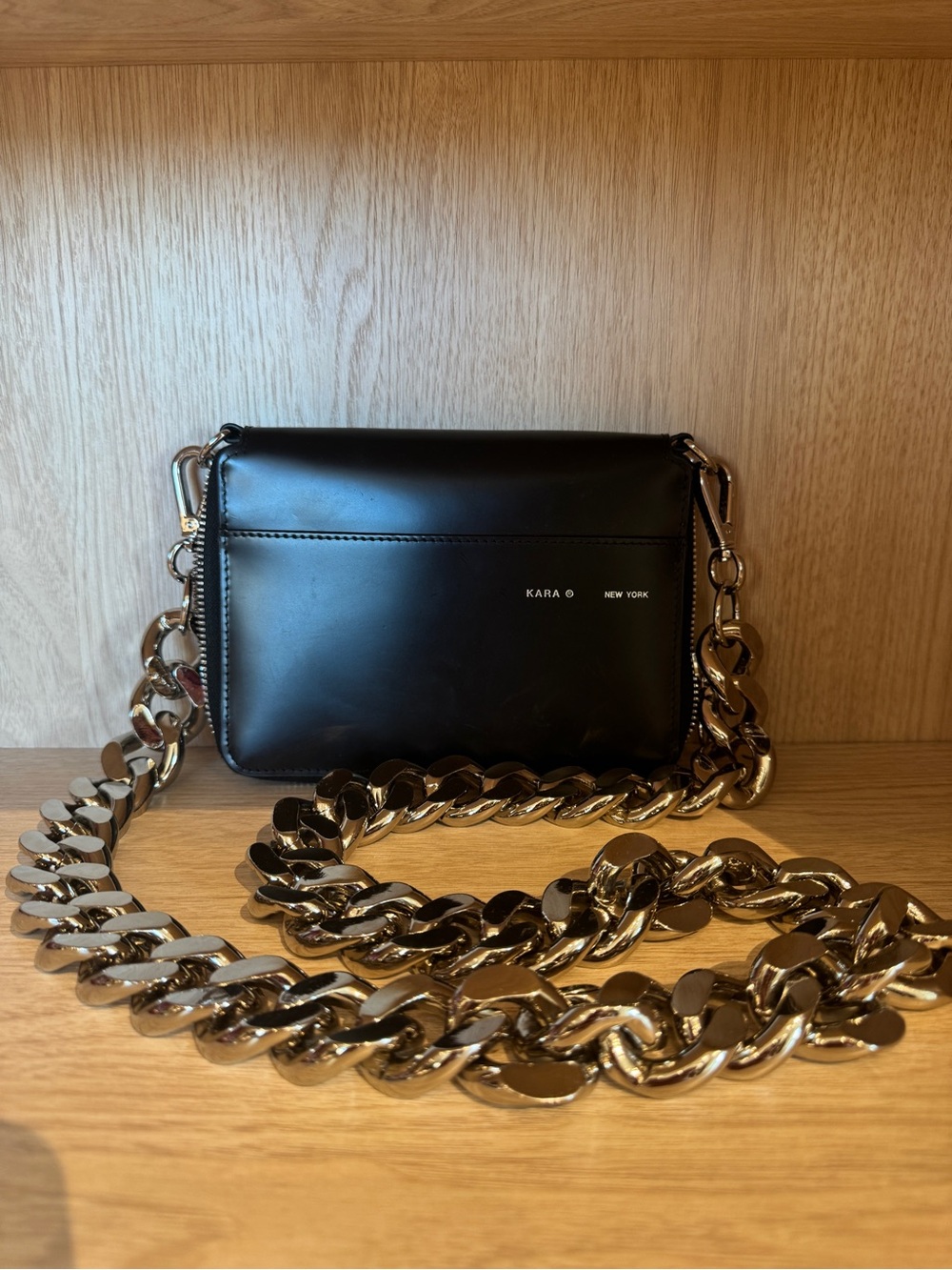 Kara New York Black Leather Chain Shoulder Bag